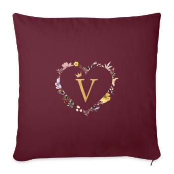 Buchstabe V, Monogramm, Herz, personalisierbar - Sofakissenbezug 45 x 45 cm - Burgunderrot - Vorne
