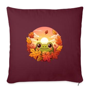 Herbstmelodie: Frosch, bunte Blätter & runder - Sofakissenbezug 45 x 45 cm - Burgunderrot - Vorne