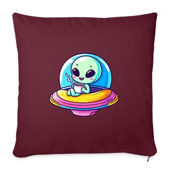 Un extraterrestre mignon comique extraterrestre dans UFO avec - Housse de coussin décorative 45 x 45 cm - bordeaux - Devant