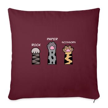 Mignon Kawaii Chat Patte Rock Papier Ciseaux Kitty Cat - Housse de coussin décorative 45 x 45 cm - bordeaux - Devant