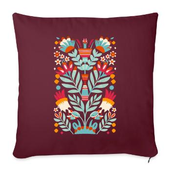 Otomi Blumen Mexikanische Blumenkunst - Sofakissenbezug 45 x 45 cm - Burgunderrot - Vorne