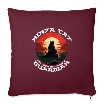 Drôle de chat ninja noir - Gardien imparable - Housse de coussin décorative 45 x 45 cm - bordeaux - Devant