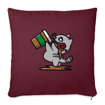 Chat boit un café - Housse de coussin décorative 45 x 45 cm - bordeaux - Devant