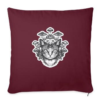 Chat surréaliste avec un troisième œil et des champignons sur la tête - Housse de coussin décorative 45 x 45 cm - bordeaux - Devant