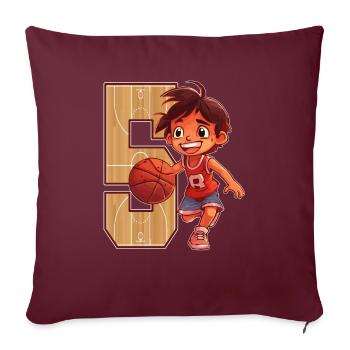 Basketball Anniversaire - 5 ans Garçon - 5. - Housse de coussin décorative 45 x 45 cm - bordeaux - Devant