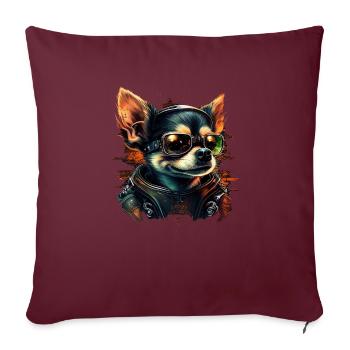 Chihuahua | Motard | Moto | Chien | Papa | - Housse de coussin décorative 45 x 45 cm - bordeaux - Devant
