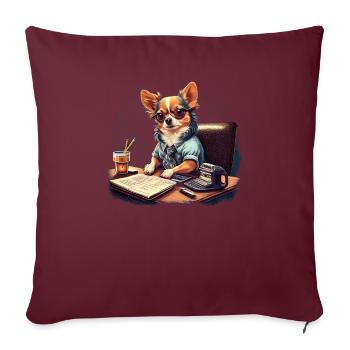 Chihuahua Travail domicile Bureau Travail - Housse de coussin décorative 45 x 45 cm - bordeaux - Devant