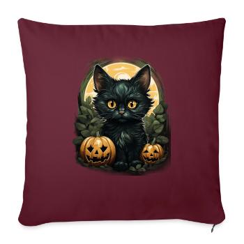Black Cat Halloween Pumpkin - Cat - Sofakissenbezug 45 x 45 cm - Burgunderrot - Vorne