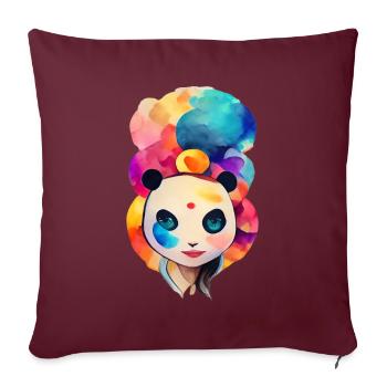 Femme panda mignonne colorée - Housse de coussin décorative 45 x 45 cm - bordeaux - Devant