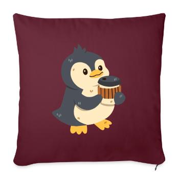 Pinguin mit Kaffee - Sofakissenbezug 45 x 45 cm - Burgunderrot - Vorne