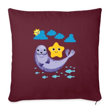 Petit phoque Poisson Soleil Étoile de mer - Housse de coussin décorative 45 x 45 cm - bordeaux - Devant