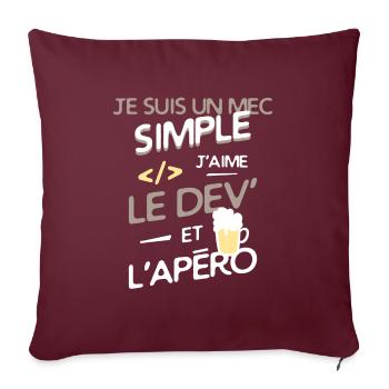 Développeur - un mec simple - Housse de coussin décorative 45 x 45 cm - bordeaux - Devant