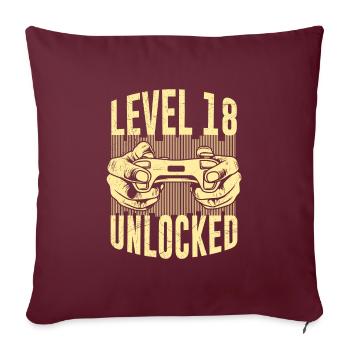 Niveau 18 débloqué garçon d’anniversaire de 18 ans - Housse de coussin décorative 45 x 45 cm - bordeaux - Devant