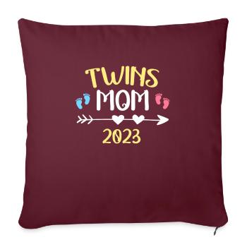 Maman jumelle 2023 Bébé enceinte de jumeaux - Housse de coussin décorative 45 x 45 cm - bordeaux - Devant