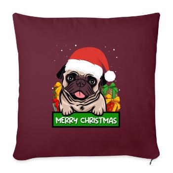 Pug Dog Propriétaire de chien Joyeux Noël - Housse de coussin décorative 45 x 45 cm - bordeaux - Devant