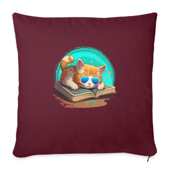 Katzenliebhaber und Bücherwurm Buchliebhaber und - Sofakissenbezug 45 x 45 cm - Burgunderrot - Vorne
