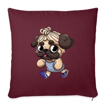 Sportlicher Mops: Fit und aktiv unterwegs - Sofakissenbezug 45 x 45 cm - Burgunderrot - Vorne