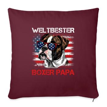 Deutscher Boxer USA WELTBESTER BOXER PAPA - Sofakissenbezug 45 x 45 cm - Burgunderrot - Vorne