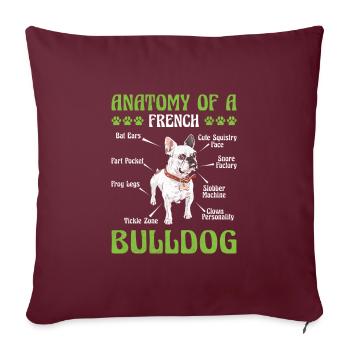 Bouledogue Français Drôle ANATOMIE D’UN FRANÇAIS - Housse de coussin décorative 45 x 45 cm - bordeaux - Devant