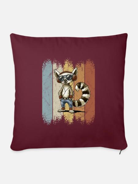 Retro lässiger Lemur mit Kopfhörer & Sonnenbrille - Sofakissenbezug 45 x 45 cm - Burgunderrot