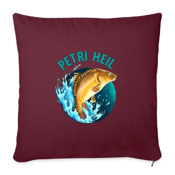Petri Heil Angeln Karpfen Fischen Spruch - Sofakissenbezug 45 x 45 cm - Burgunderrot - Vorne