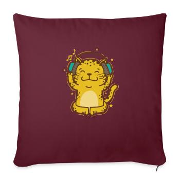 Léopard écoutant de la musique avec des écouteurs Big Cat - Housse de coussin décorative 45 x 45 cm - bordeaux - Devant