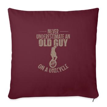Ne sous-estimez jamais un vieil homme sur un monocycle - Housse de coussin décorative 45 x 45 cm - bordeaux - Devant