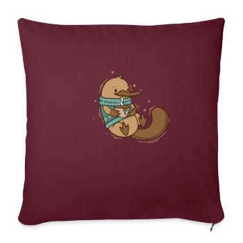 Schnabeltier im Winter mit Kaffee - Sofakissenbezug 45 x 45 cm - Burgunderrot - Vorne