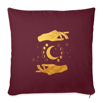 Phases lunaires aux mains d’or, spirituelles, magiques - Housse de coussin décorative 45 x 45 cm - bordeaux - Devant