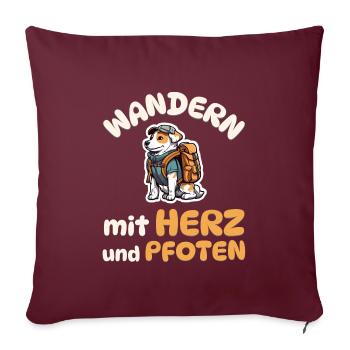 Wandern mit Herz und Pfoten - Wandern - Hunde - Sofakissenbezug 45 x 45 cm - Burgunderrot - Vorne