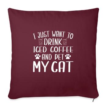 Café glacé mignon et fan de chats - Housse de coussin décorative 45 x 45 cm - bordeaux - Devant