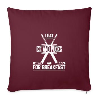 Je mange de la glace et des rondelles pour le petit déjeuner, joueur de hockey - Housse de coussin décorative 45 x 45 cm - bordeaux - Devant