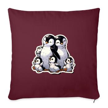 Petits pingouins Pingouin Famille Mignon - Housse de coussin décorative 45 x 45 cm - bordeaux - Devant