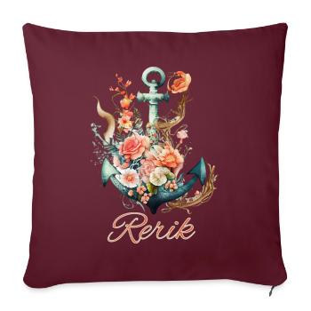 Rerik-Anker mit Blumen - Sofakissenbezug 45 x 45 cm - Burgunderrot - Vorne