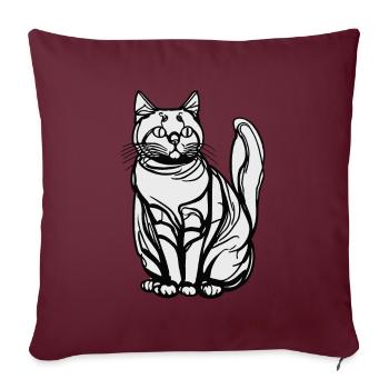 Chat assis d’une ligne - Housse de coussin décorative 45 x 45 cm - bordeaux - Devant