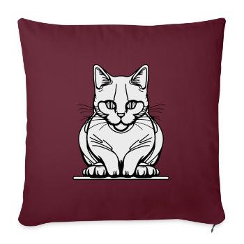 Chat assis d’une ligne - Housse de coussin décorative 45 x 45 cm - bordeaux - Devant