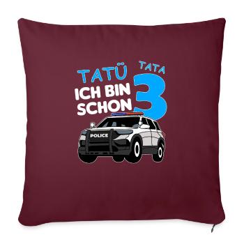 Ich bin schon 3 | 3. Geburtstag Polizei Jungen - Sofakissenbezug 45 x 45 cm - Burgunderrot - Vorne