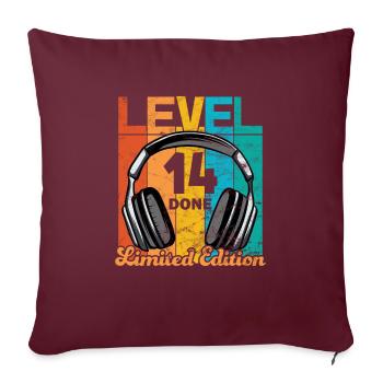 Anniversaire de jeu 14 ans Niveau 14 Terminé - Housse de coussin décorative 45 x 45 cm - bordeaux - Devant