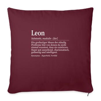 Leon Definition Namenstag Geburtstag Name - Sofakissenbezug 45 x 45 cm - Burgunderrot - Vorne