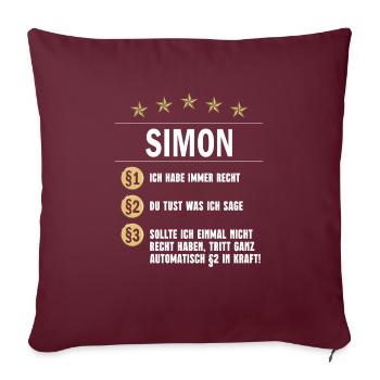 Simon Habe immer Recht Namenstag - Sofakissenbezug 45 x 45 cm - Burgunderrot - Vorne
