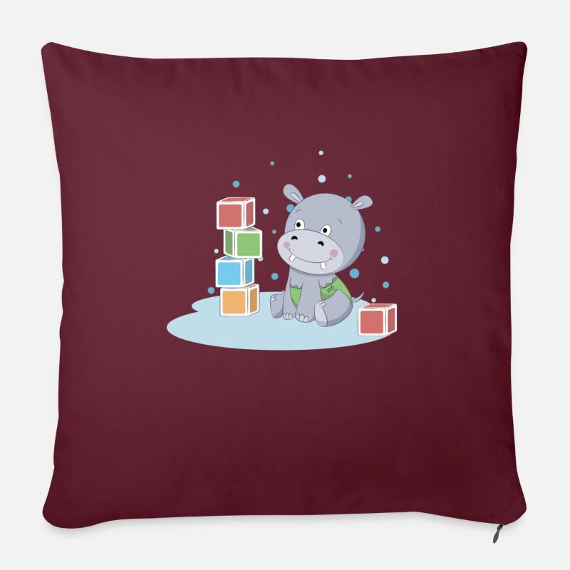 Hippopotames avec dés - Housse de coussin décorative 45 x 45 cm - bordeaux