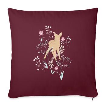 Mignon faon avec des fleurs et des plantes. Chevreuil. - Housse de coussin décorative 45 x 45 cm - bordeaux - Devant