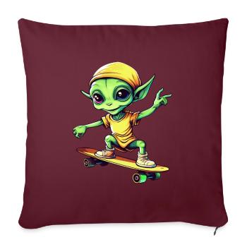 Alien vert sur skateboard : Intergalactique - Housse de coussin décorative 45 x 45 cm - bordeaux - Devant