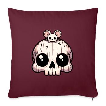 Drôle de petit crâne avec une petite souris - Housse de coussin décorative 45 x 45 cm - bordeaux - Devant