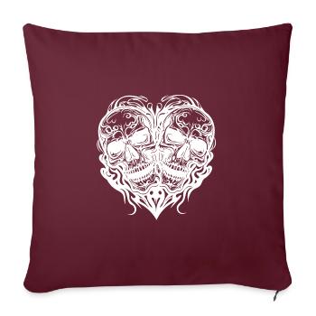 Deux crânes Coeur Tatouage Style Tribal - Housse de coussin décorative 45 x 45 cm - bordeaux - Devant