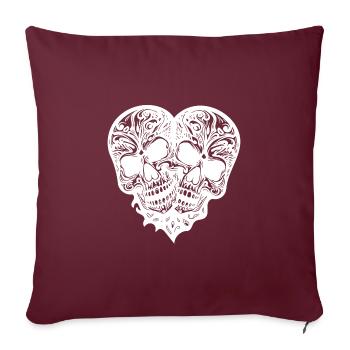 Deux crânes Coeur Tatouage Style Tribal - Housse de coussin décorative 45 x 45 cm - bordeaux - Devant
