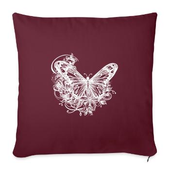 Papillon et fleurs dans le style tatouage - Housse de coussin décorative 45 x 45 cm - bordeaux - Devant