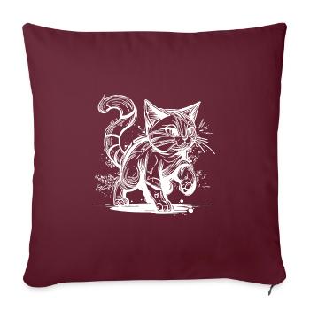 Mignon petit chat de maison maladroit dans le style tatouage - Housse de coussin décorative 45 x 45 cm - bordeaux - Devant