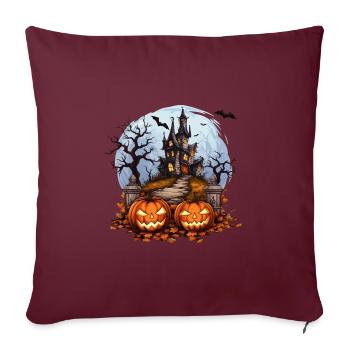 Maison hantée effrayante Chauve-souris à la citrouille d’Halloween - Housse de coussin décorative 45 x 45 cm - bordeaux - Devant