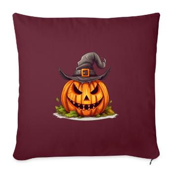 Citrouille d’Halloween souriante avec chapeau magique - Housse de coussin décorative 45 x 45 cm - bordeaux - Devant